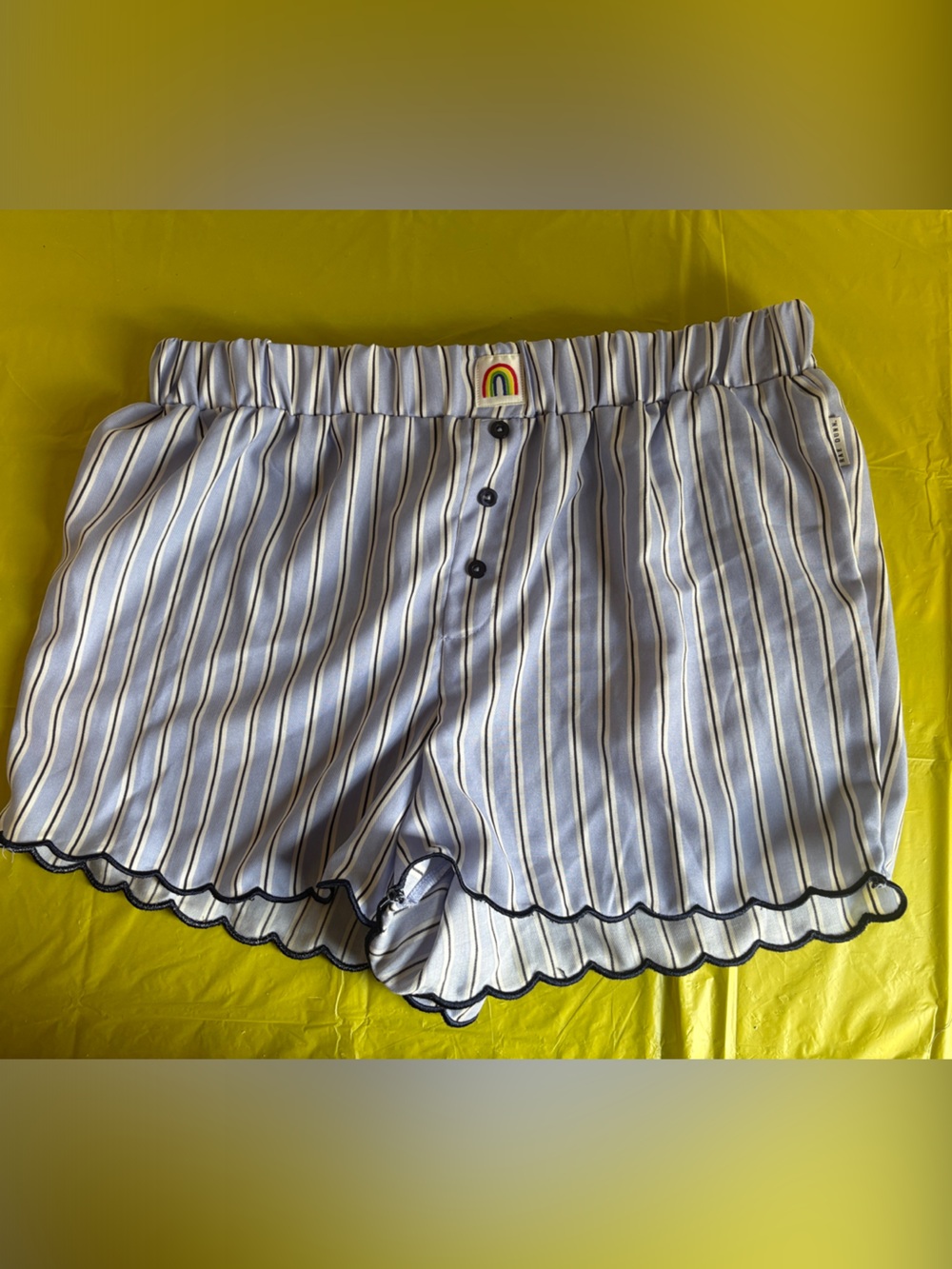 Rae Dunn Light Blue & Navy Striped Elastic Waist Shorts